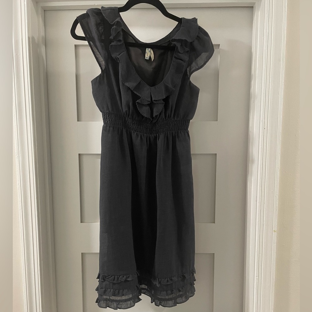 Maeve Charmed Charcoal Ruffle Dress from Anthropologie